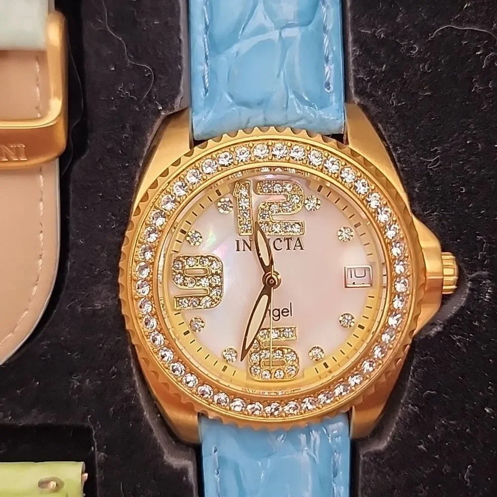 INVICTA Angel Mother of Pearl Dial White Leather Ladies Watch